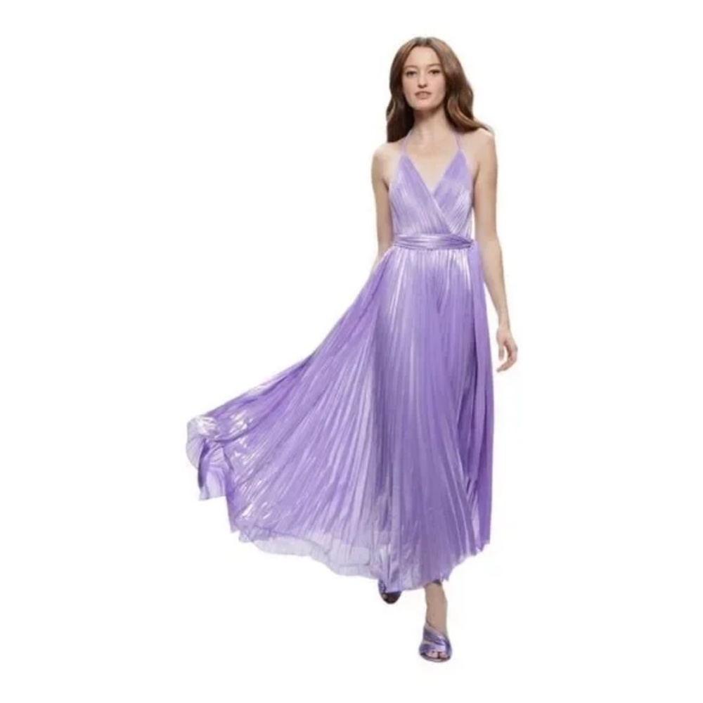 Alice + Olivia Arista Sleeveless Halter Neck Pleated Maxi Dress Size 14